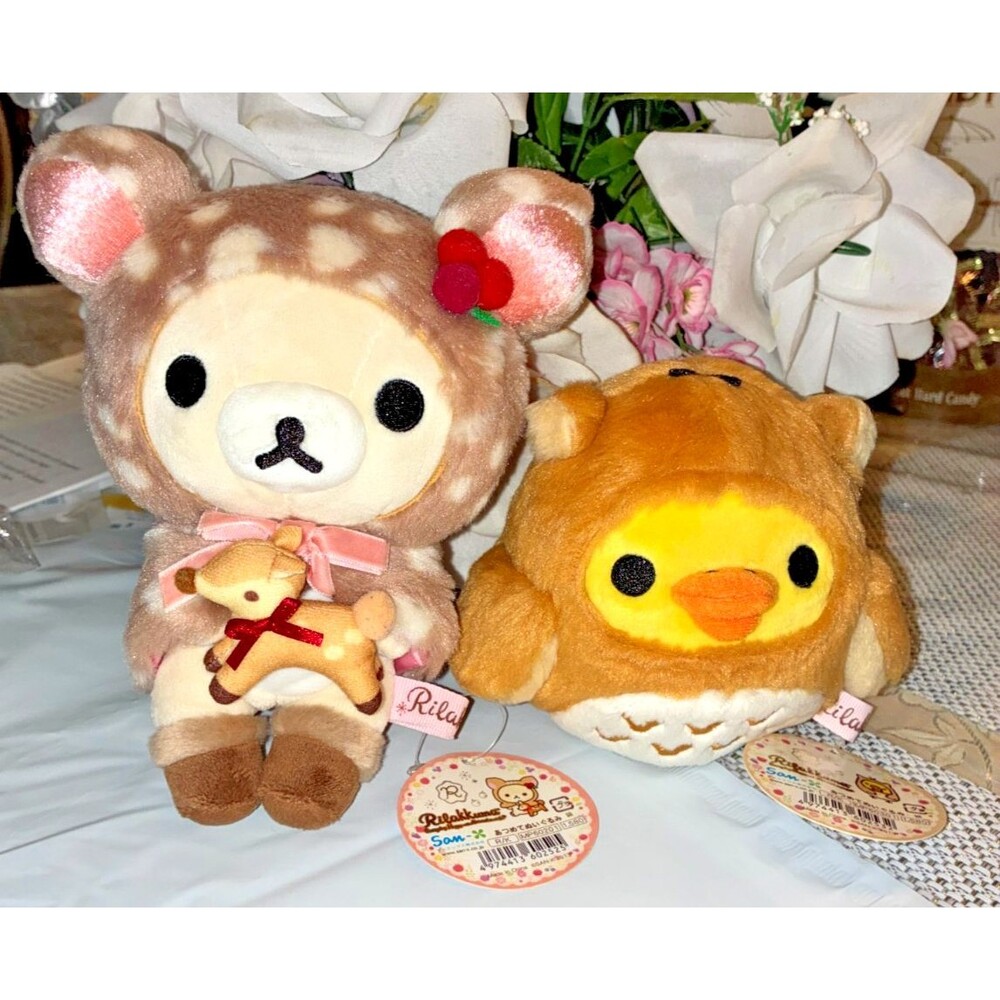 San-X Korilakkuma & Kiiroitori Plush LOT Happy Natural Time Fawn Rilakkuma RARE